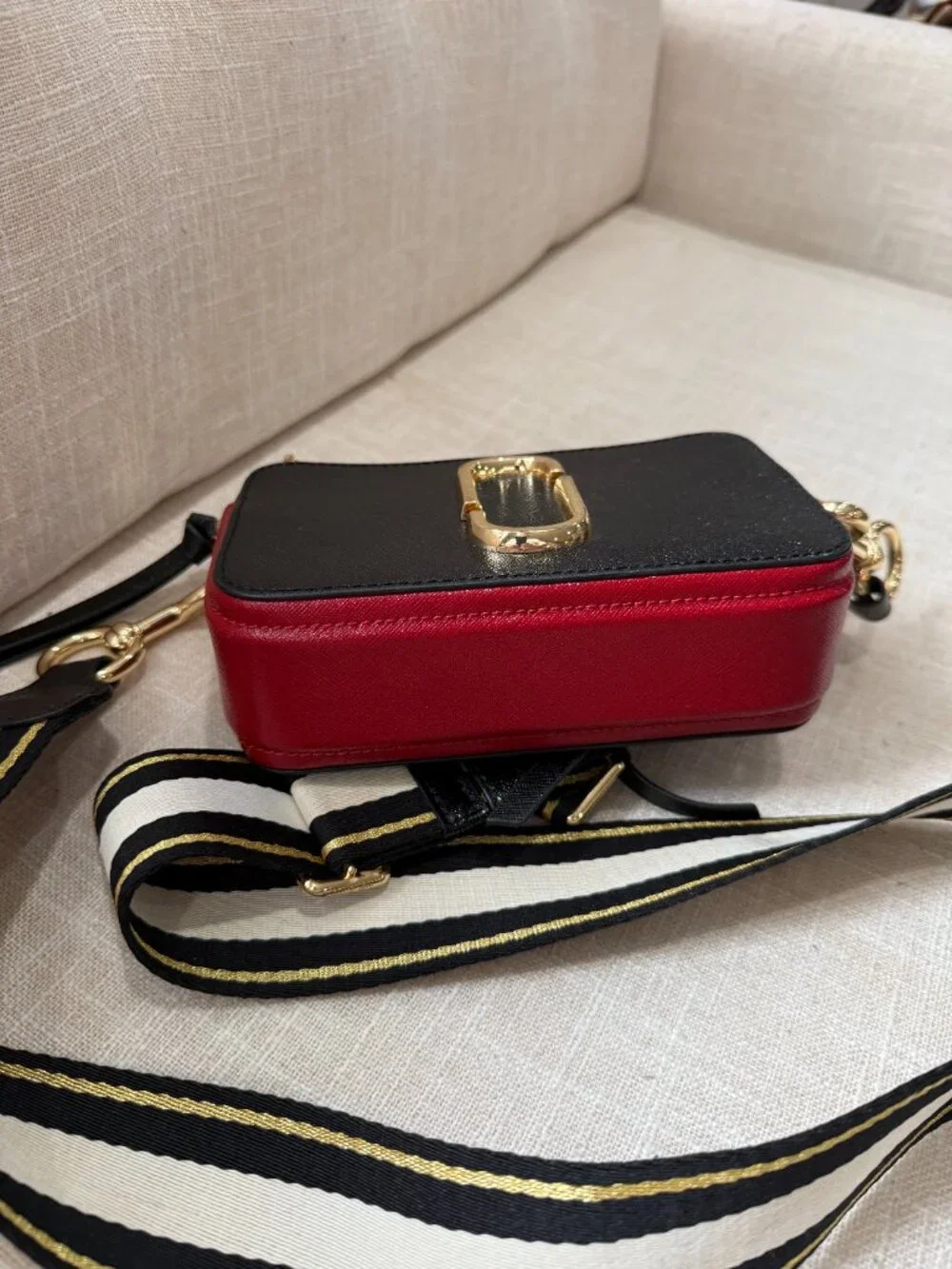 Marc Jacobs Snapshot Camera Bag – Black with Striped Strap